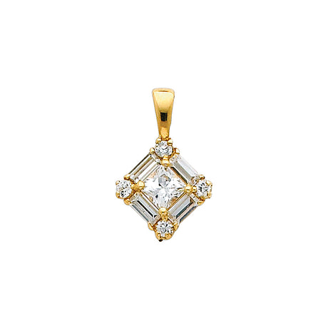 14K White Gold CZ Square Pendant