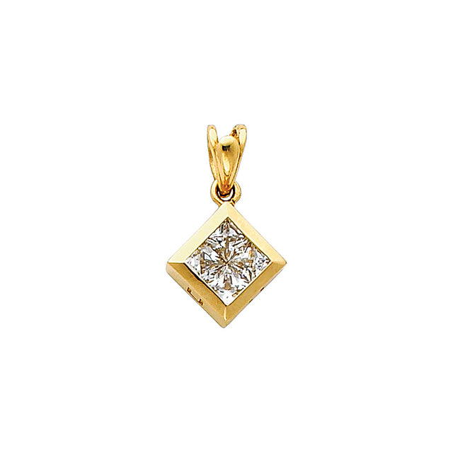 14K Yellow Gold Invisible-Set Square Pendant