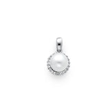 14K White Gold Pearl Halo Pendant