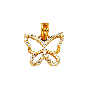 14K Gold CZ Butterfly Pendant