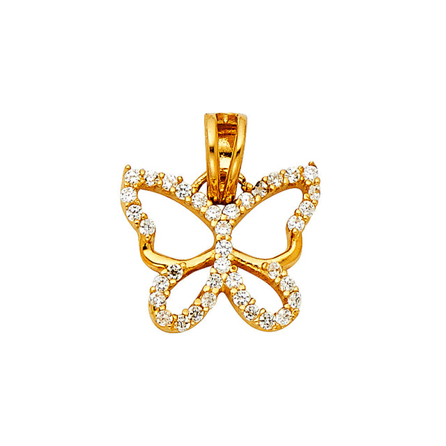 14K Gold CZ Butterfly Pendant