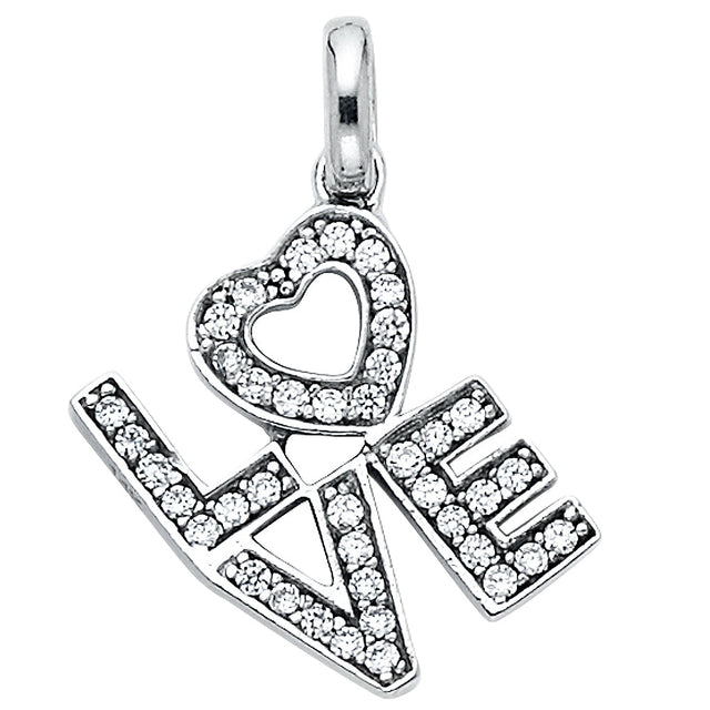 14K White Gold Love Pendant