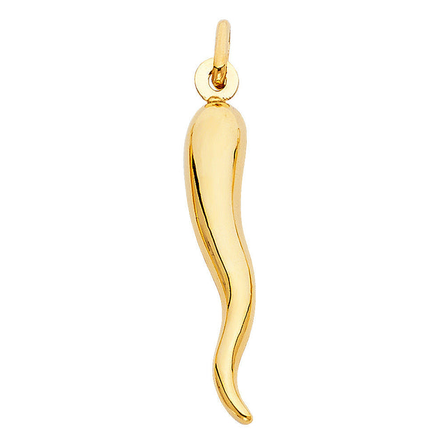 14K Yellow Gold Italian Horn Pendant — Extra Large
