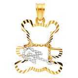 14K Two-Tone Gold Bear with Guitar Pendant