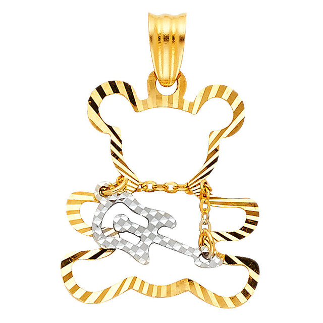 14K Two-Tone Gold Bear with Guitar Pendant