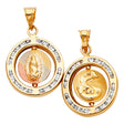 14K Tricolor Gold Guadalupe & Quinceanera '15' Reversible Medal Pendant on white background - Italian Fashions