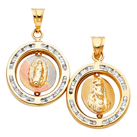 14K Tricolor Gold Guadalupe & Holy Face Reversible Medal Pendant on white background - Italian Fashions
