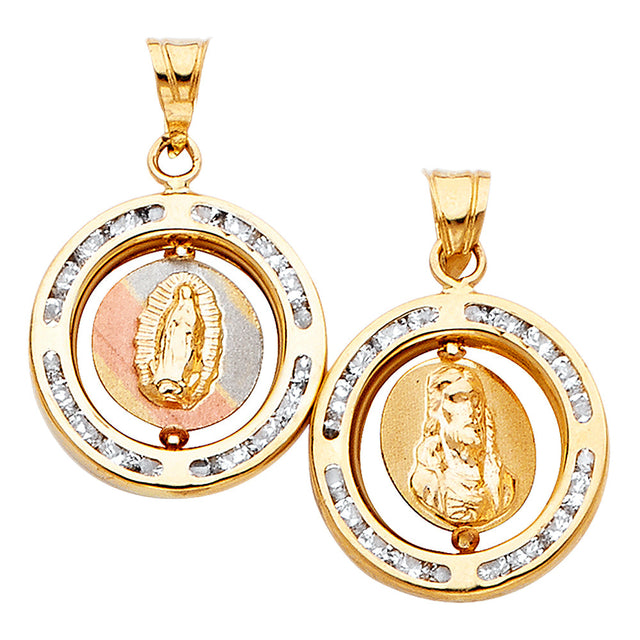 14K Tricolor Gold Guadalupe & Holy Face Reversible Medal Pendant on white background - Italian Fashions