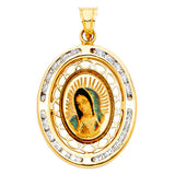 14K Yellow Gold Our Lady of Guadalupe Enamel Medal Pendant on white background - Italian Fashions