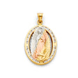 14K Tricolor Gold Our Lady of Guadalupe Oval Medal Pendant on white background - Italian Fashions