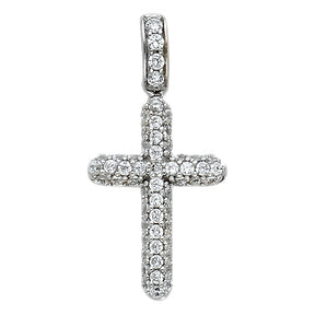 14K White Gold Pave Cross Pendant on white background - Italian Fashions