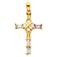 14K Yellow Gold Multicolor Baguette Cross Pendant on white background - Italian Fashions