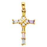 14K Yellow Gold Multicolor Baguette Cross Pendant on white background - Italian Fashions