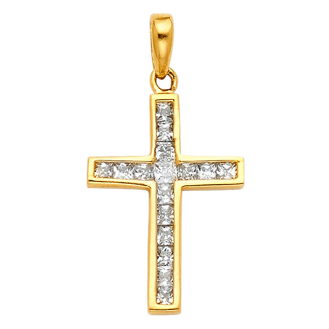 14K Yellow Gold CZ Cross Pendant