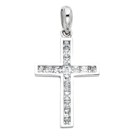 14K White Gold Princess-Cut Cross Pendant — Italian Fashions