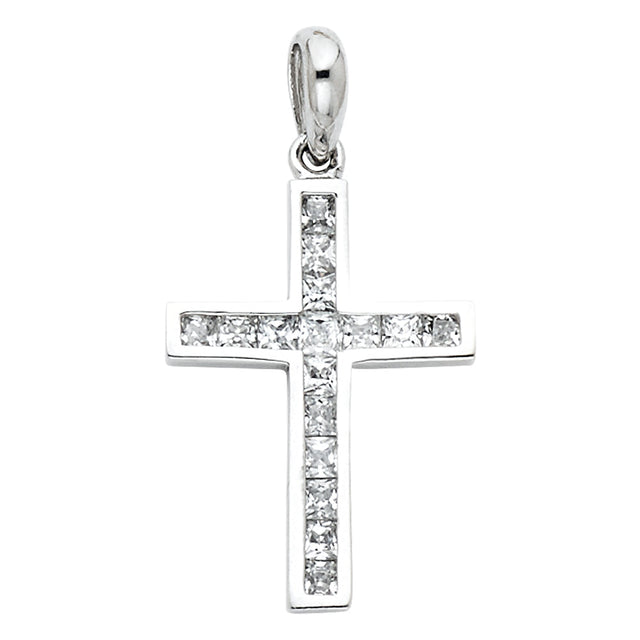 14K White Gold Princess-Cut Cross Pendant — Italian Fashions