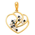 14K Two-Tone Gold Double Heart with Color-CZ Spray Pendant