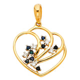 14K Two-Tone Gold Double Heart with Color-CZ Spray Pendant