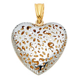 14K Two-Tone Gold Flower Cut-Out Puff Heart Pendant