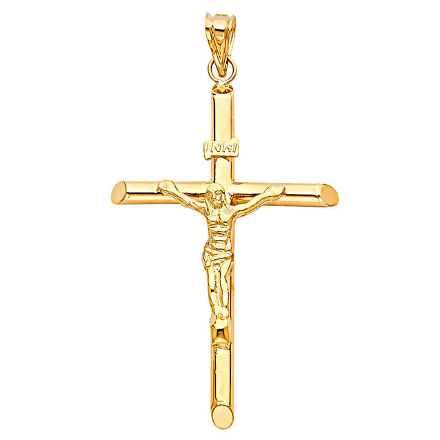 14K Yellow Gold Round Tube Crucifix Pendant, extra large — Italian Fashions