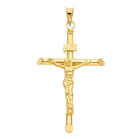 14K Yellow Gold Round Tube Crucifix Pendant, large — Italian Fashions