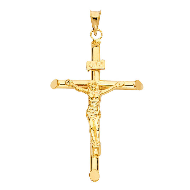 14K Yellow Gold Round Tube Crucifix Pendant, large — Italian Fashions