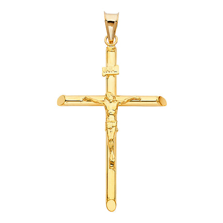 14K Yellow Gold Round Tube Crucifix Pendant, medium — Italian Fashions