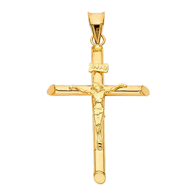 14K Yellow Gold Round Tube Crucifix Pendant, small — Italian Fashions