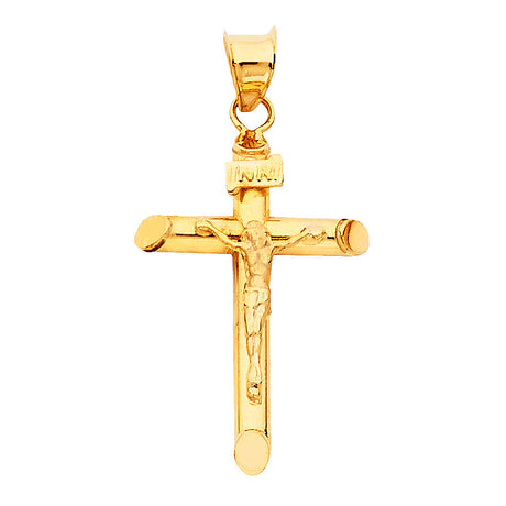 14K Yellow Gold Round Tube Crucifix Pendant, extra small — Italian Fashions