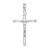 14K White Gold Round Tube Crucifix Pendant, extra large — Italian Fashions