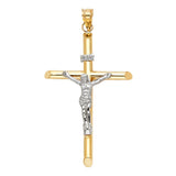 14K Two-Tone Gold Round Tube Crucifix Pendant, 2X large — Italian Fashions