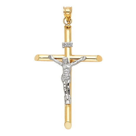 14K Two-Tone Gold Round Tube Crucifix Pendant, 2X large — Italian Fashions