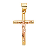 14K Two-Tone Gold Round Tube Crucifix Pendant, petite — Italian Fashions