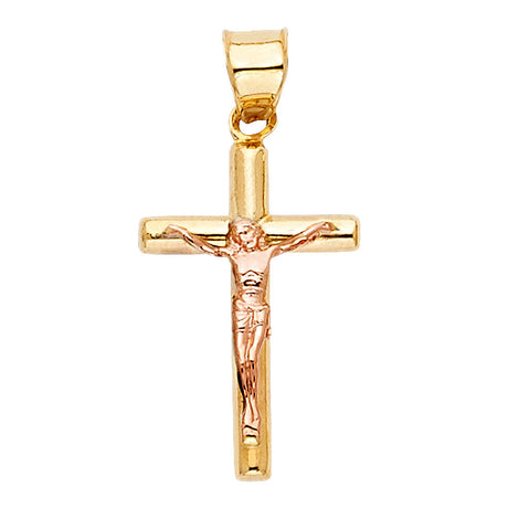 14K Two-Tone Gold Round Tube Crucifix Pendant, petite — Italian Fashions