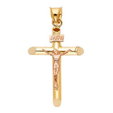 14K Two-Tone Gold Round Tube Crucifix Pendant, extra small — Italian Fashions