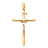 14K Two-Tone Gold Round Tube Crucifix Pendant, small — Italian Fashions