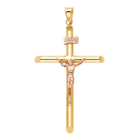 14K Two-Tone Gold Round Tube Crucifix Pendant, small — Italian Fashions