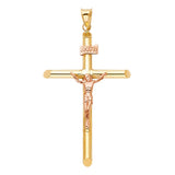 14K Two-Tone Gold Round Tube Crucifix Pendant, medium — Italian Fashions
