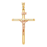 14K Two-Tone Gold Round Tube Crucifix Pendant, large — Italian Fashions
