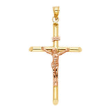 14K Two-Tone Gold Round Tube Crucifix Pendant, extra large — Italian Fashions