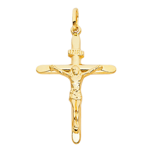 14K Yellow Gold Tapered Crucifix Pendant, medium — Italian Fashions