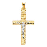 14K Two-Tone Gold Woodgrain Crucifix Pendant on white background - Italian Fashions