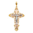 14K Tricolor Gold Ornate Scroll Crucifix Pendant