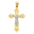 14K Two-Tone Gold Floral-Edge Crucifix Pendant