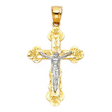 14K Two-Tone Gold Scalloped-Edge Crucifix Pendant