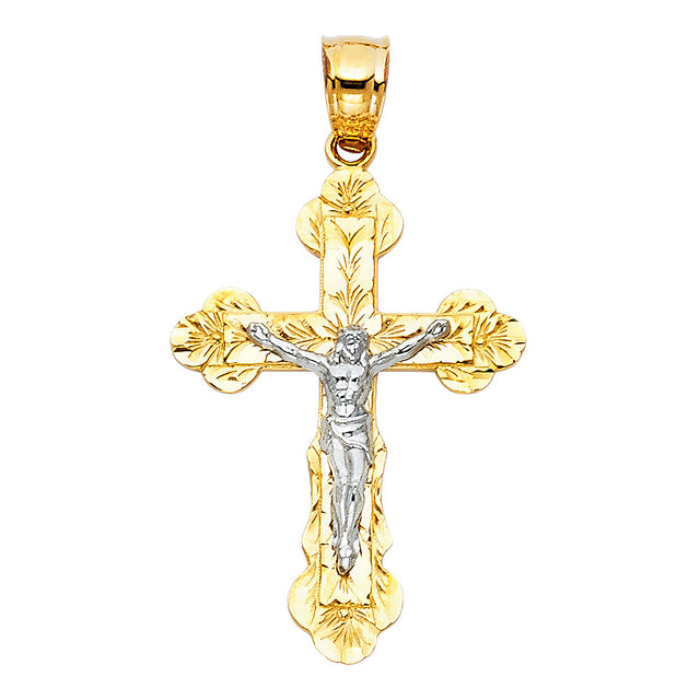 14K Two-Tone Gold Scalloped-Edge Crucifix Pendant