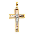 14K Tricolor Gold Rectangular Lattice Crucifix Pendant