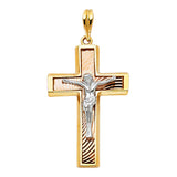 14K Tricolor Gold Rectangular Lattice Crucifix Pendant