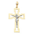 14K Two-Tone Gold Geometric Open Crucifix Pendant