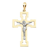 14K Two-Tone Gold Geometric Open Crucifix Pendant